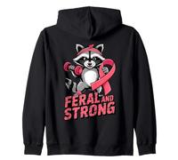 Breast Cancer Awareness Feral And Strong Gym Raccoon Ribbon Felpa con Cappuccio