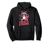Breast Cancer Awareness Feral And Strong Gym Raccoon Ribbon Felpa con Cappuccio