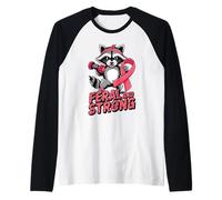 Breast Cancer Awareness Feral And Strong Gym Raccoon Ribbon Maglia con Maniche Raglan