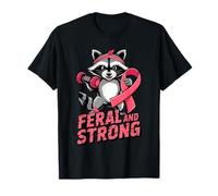 Breast Cancer Awareness Feral And Strong Gym Raccoon Ribbon Maglietta