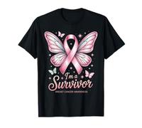 Breast Cancer Awareness Survivor Ribbon Butterfly Support Maglietta