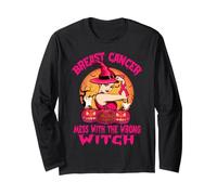Breast Cancer Mess with The Wrong Witch Halloween Ribbon Maglia a Manica