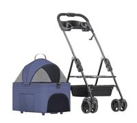 Breathable Dog Pushchair Cart Foldable Pet Stroller Carriage Travel Cage Carrier, Pet Dog Strollers For Small Medium Dogs, Pet Cat Stroller Separable Dog Pram With Cup Holder(Blue)