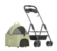Breathable Dog Pushchair Cart Foldable Pet Stroller Carriage Travel Cage Carrier, Pet Dog Strollers For Small Medium Dogs, Pet Cat Stroller Separable Dog Pram With Cup Holder(Green)