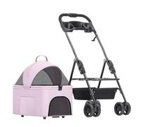 Breathable Dog Pushchair Cart Foldable Pet Stroller Carriage Travel Cage Carrier, Pet Dog Strollers For Small Medium Dogs, Pet Cat Stroller Separable Dog Pram With Cup Holder(Pink)