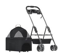 Breathable Dog Pushchair Cart Foldable Pet Stroller Carriage Travel Cage Carrier, Pet Dog Strollers For Small Medium Dogs, Pet Cat Stroller Separable Dog Pram With Cup Holder(Nero)