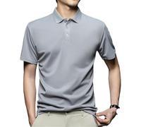 Breathable Short Sleeve Polo Shirt for Men Solid Color Casual Work Top(Grey,L)