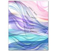 Breathe in Peaceful Waves - Mindfulness Wall Art for Stress Relief, Calming Office & Therapy Room Decor, Mental Health Awareness Watercolor Print(Framed,12x18inch(30x45cm))