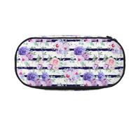 BREAUX Astuccio in tessuto Oxford 300D con stampa a righe succulente, design con cerniera doppia, cosmetici e organizer