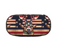 BREAUX Astuccio per matite con stampa di cervi con bandiera americana, borsa per il trucco, borsa robusta, adatta per ufficio o accessori essenziali da viaggio, nero, Taglia unica, Portabilità