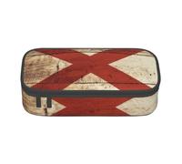 BREAUX Astuccio unisex con stampa di cartolina in legno antico con bandiera dell'Alabama, versatile borsa per cancelleria per ufficio, viaggi o trucco, Nero, One Size, Conciso
