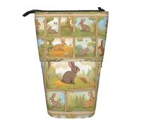 BREAUX Astuccio verticale retrattile con stampa di coniglietti carini cartoni animati, portafoglio alla moda, borsa portaoggetti multifunzionale