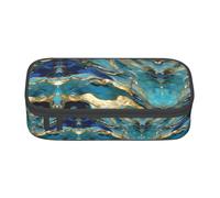 BREAUX Azurite Teal and Foil Gold Oil Marble Pattern stampa unisex astuccio portapenne versatile per ufficio, viaggi o trucco