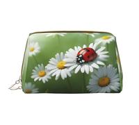 BREAUX Borsa cosmetica da viaggio da donna, con stampa di coccinella su margherita, grande, organizer portatile, motivo coccinella su margherita, taglia unica, Coccinella sul fiore di margherita,