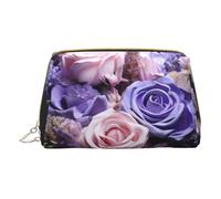 BREAUX Borsa cosmetica portatile in pelle con stampa bouquet di lavanda, pochette cosmetica portatile, borsa cosmetica in pelle (piccola), bianco, Taglia unica