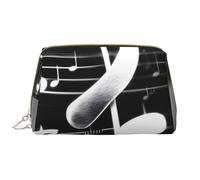 BREAUX Borsa per cosmetici in pelle nera e bianca, con stampa di note musicali, borsa cosmetica portatile (grande), note musicali bianche e nere, taglia unica, Nota di musica bianca nera, Taglia unica