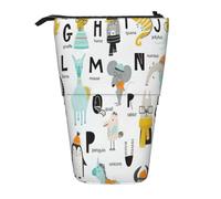 BREAUX Borsa portaoggetti espandibile, con stampa dell'alfabeto animale, borsa verticale, borsa per cosmetici espandibile