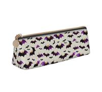 BREAUX Halloween Flying viola pipistrelli stampa triangolo borsa di cancelleria in pelle, adatta per viaggi e cosmetici stoccaggio