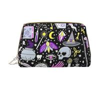 BREAUX Magic Witch Witchcraft Bohemian Drawing Print Leather Portable Cosmetic Bag, pochette cosmetica portatile, borsa cosmetica in pelle (piccola), bianco, bianco, Taglia unica