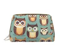 BREAUX Organizer con stampa di gufi in stile cartone animato, pochette in pelle con cerniera, borsa cosmetica portatile (grande), simpatica stampa con gufi, taglia unica, Animale Cartoon Gufi Carino,