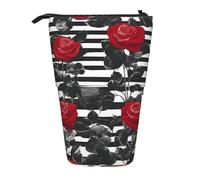 BREAUX Organizer verticale con stampa di margherite, borsa portatile, borsa cosmetica con cerniera, regalo per le vacanze, Fiori di rosa rossa a strisce bianche nere 1, Taglia unica, Multiuso