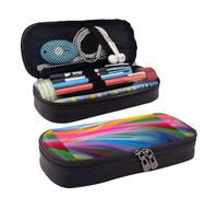BREAUX Rainbow Ocean Print Leather Flap Cosmetic Case, Cosmetic Bag, Zipper Storage Bag, Leather Flap Stationery Bag, Black, One Size, Nero , Taglia unica