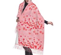 BREAUX Sciarpa da donna stampata con cuori rossi, scialle, sciarpa autunnale e invernale, sciarpa calda con nappa in finto cashmere, Cuori rossi., taglia unica