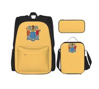 BREAUX Set zaino da viaggio con stampa bandiera del New Jersey, zaino + scatola portaoggetti + borsa per il pranzo