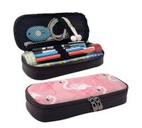 BREAUX Summer Flamingo Palm Leaf Print Leather Flap Cosmetic Case, Cosmetic Bag, Zipper Storage Bag, Leather Flap Stationery Bag, Black, One Size, Nero , Taglia unica