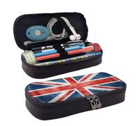 BREAUX The Union Flag Pattern Print Leather Flap Cosmetic Case, Cosmetic Bag, Zipper Storage Bag, Leather Flap Stationery Bag, Black, One Size, Nero , Taglia unica