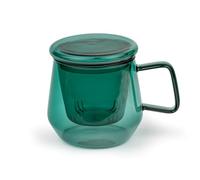 Bredemeijer Bicchiere da tè da 350 ml con filtro da tè in vetro e coperchio in vetro - tazza da tè trasparente verde "Tea for One" per 1 tazza di tè sfuso