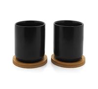 Bredemeijer Tazza da tè in Ceramica Nera, 2 Pezzi, con sottovaso in Legno