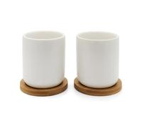 Bredemeijer Tazza da tè Umea 0,2 L Ceramica bianca Set 2 pezzi con sottovaso in legno
