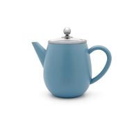 Bredemeijer Teiera a doppia parete, 1,1 l, blu isolante, in acciaio inox, con coperchio in vetro e inserto filtro per tè, per tè sfuso