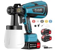 BreeRainz Pistola a Spruzzo a Batteria Pistola a Spruzzo per Verniciare con 2 * 3.0Ah 21V Batterie/5 ugelli di Rame/3 modelli pistola a spruzzo per pittura murale