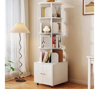 Breevia Libreria rotante a 5 livelli con armadio su ruota, espositore a 360 °, scaffale per libri ad angolo con torre, libreria alta stretta, piccola libreria girevole, scaffale in legno per libri in