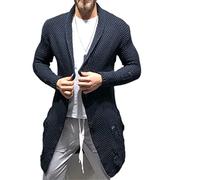 BREEWO Cardigan Uomo Tinta Unita Media Lunghezza Cappotto Maglia Uomo Sciolta Primavera Autunno Giacca Maglia Uomo Buchi Design Abbigliamento Giornaliero Giacca Casual Uomo C-Navy S