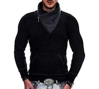 BREEWO Casual Maglione Uomo Slim Fit personalità Collo Alto Pullover Uomo Abbottonatura con Zip Canguro Tasca Maglieria Uomo Splice Colore Contrasto Maglione Maglia Uomo A-Black S