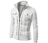 BREEWO Felpa Sportiva Moda Uomo Con Cerniera Multi-Bottone Cardigan Colletto Stand-Up Da Uomo Cappotto Da Uomo Giacca A Tinta Unita Da Uomo E-White L