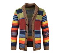 BREEWO Maglia Giacca Uomo Serie Natale Jacquard Cardigan Uomo Slim Fit Holiday Risvolto Maglione Giacca Uomo Giovani Abbottonatura Manica Lunga Maglione Uomo D-Pink L