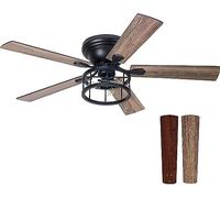 Breezary Ventilatore da soffitto da 132 cm con luce e telecomando, motore CA reversibile, 5 pale a doppio rivestimento, basso profilo, luce industriale, nero per camera da letto e casa