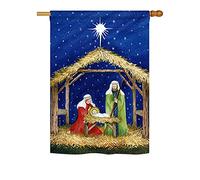 Breeze Decor H114214 - Bandiera decorativa per la casa con presepe invernale, 71,1 x 101,6 cm, multicolore