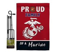 Breeze Decor - Set di bandiera da giardino con supporto forze armate corpo marino, USMC Semper Fi United State American Military Veteran Retire Ufficiale Casa Cantiere Doppio Lato, Made In USA