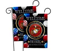 Breeze Decor Welcome Home Marine Garden Flag 2pcs Pack Armed Forces Corps USMC Semper Fi United State American Military Veteran Retire Official House Banner Small Yard Gift Double-Sided, Made in USA