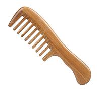 Breezelike No Static Wavy Handle Green Sandalwood Wide Tooth Comb