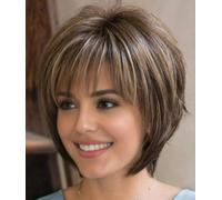 Breezewave Short Curly Wigs for Women Mix Brown Bob Hair Wigs with Bangs Natural Looking Synthetic Daily Party Wig with Free Wig Cap