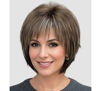 Breezewave Short Curly Wigs for Women Mix Brown Bob Hair Wigs with Bangs Natural Looking Synthetic Daily Party Wig with Free Wig Cap