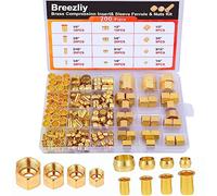 Breezliy Inserto a compressione in ottone 1/4", 3/8", 5/16", 1/2" OD in ottone, ghiera manicotto, dado 200 pezzi