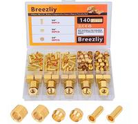 Breezliy Kit assortito di raccordi a compressione da 140 pezzi, 60 ghiere a compressione in ottone, 60 inserti in ottone e 20 dadi, utilizzati per collegare linee per aria, acqua, carburante, olio e