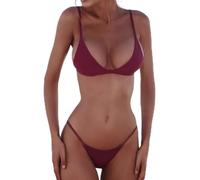 Breezy - Costume da bagno da donna in due pezzi, stile casual, per le calde giornate estive (XL, rosso vinaccia)